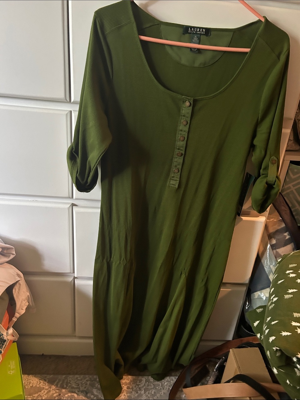 Lauren Ralph Lauren Olive Scoop-Neck Button-Front Knit Dress